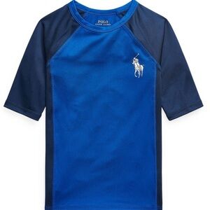 New Polo Ralph Lauren boys blue navy big pony UPF40+ stretch Rash Guard